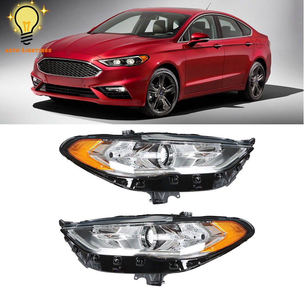 For Ford Fusion 2017 2018 2019 LH+RH Headlights w/LED DRL Headlamps Clear Lens