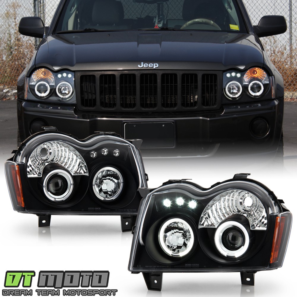 Blk 2005-2007 Jeep Grand Cherokee LED Dual Halo Projector Headlights Left+Right Blk 2005-2007 Jeep Grand Cherokee LED Dual Halo Projector Headlights Left+Right