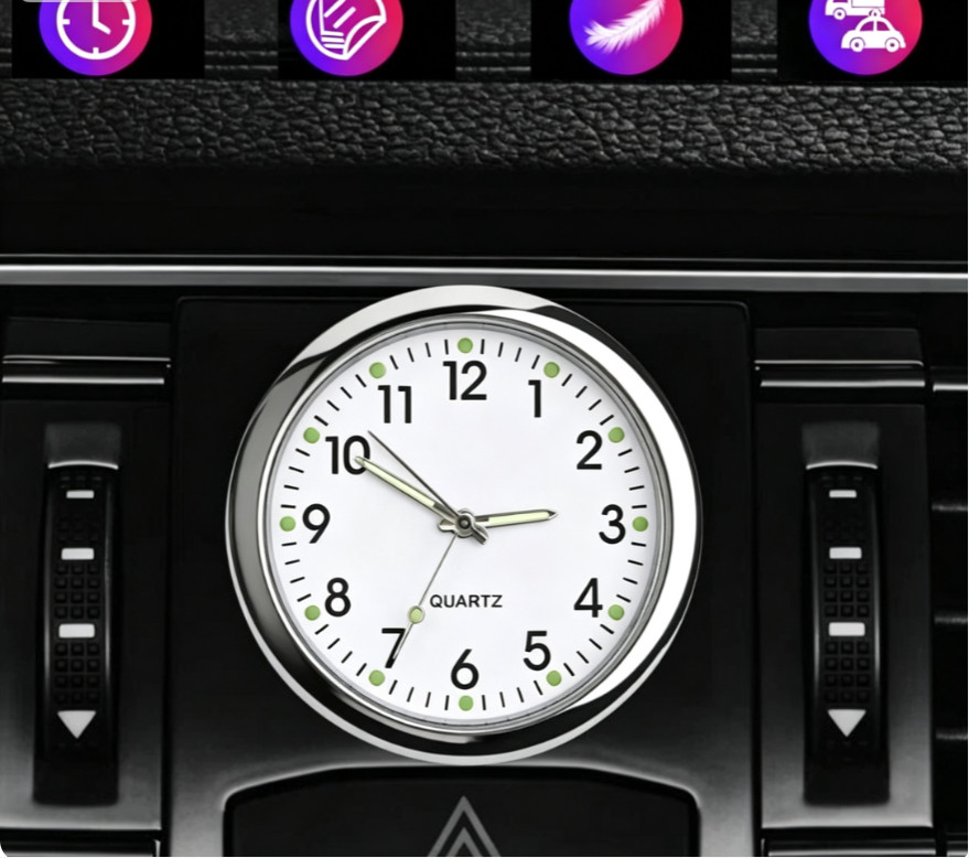 Car Clock Mini Stick On Dashboard Quartz Luminous Vent Clip Interior Decor