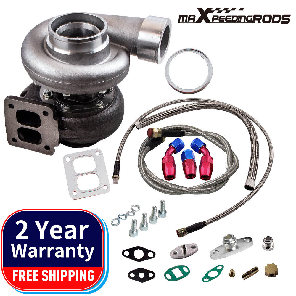GT45 V-Band T4 Flange Turbo Charger 600+HP + Oil Drain Feed & Return Line kits