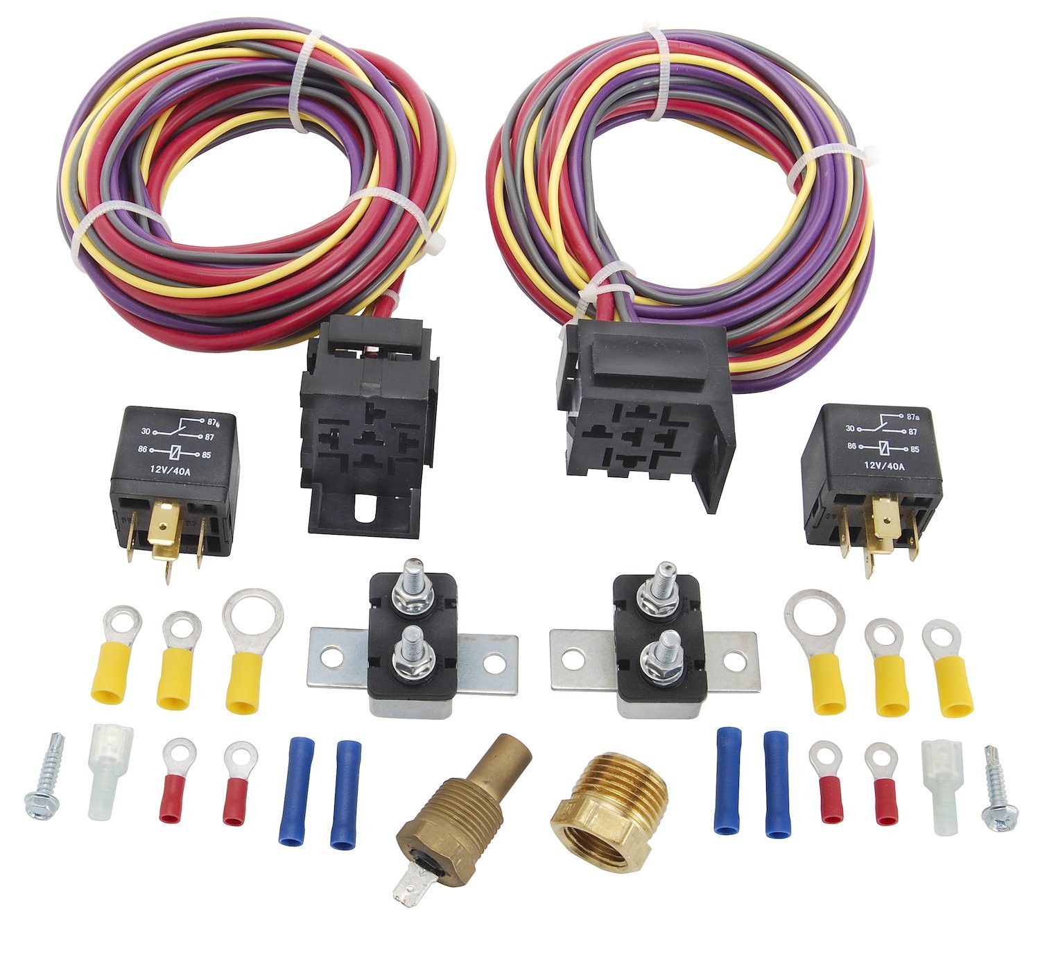 JEGS Dual Fan Wiring Harness & Relay Kit 30 Amp [185-degrees on 170-degrees off]