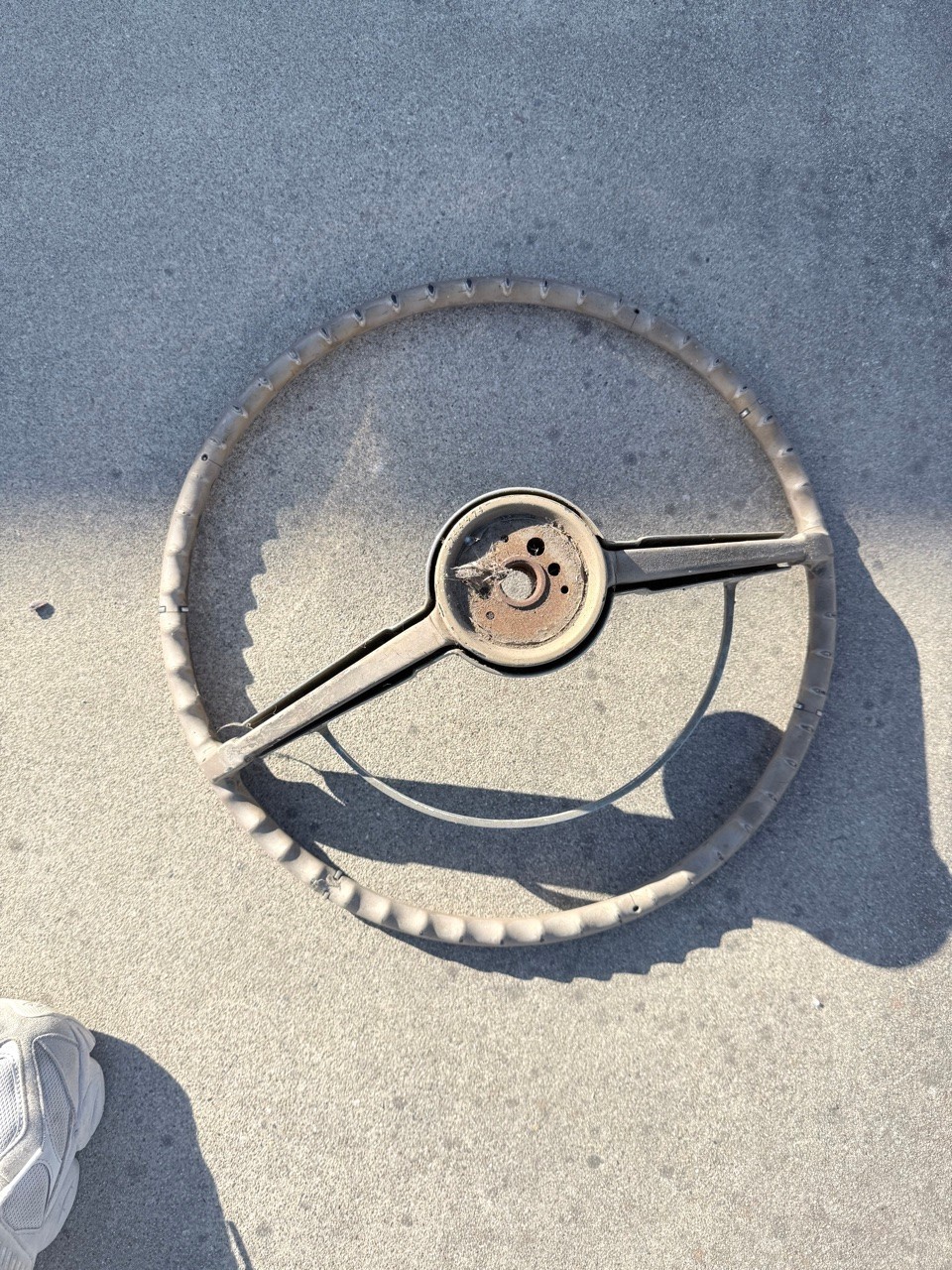 Vintage 1960s GM 2 Spoke Steering Wheel Cream w/ Horn Ring Vintage 1960s GM 2 Spoke Steering Wheel Cream w/ Horn Ring