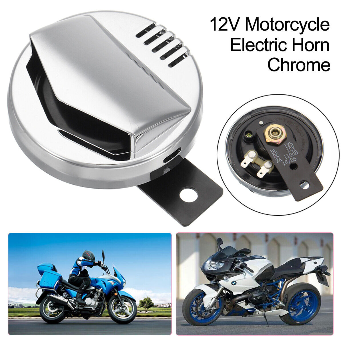 12V Super Loud 110db  Motorcycle Electric Horn Chrome Motorcycle Universal
