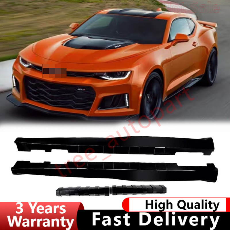Side Skirts Rocker Panels Gloss Black For Chevy Camaro RS&SS 2016- 22 ZL1 Style