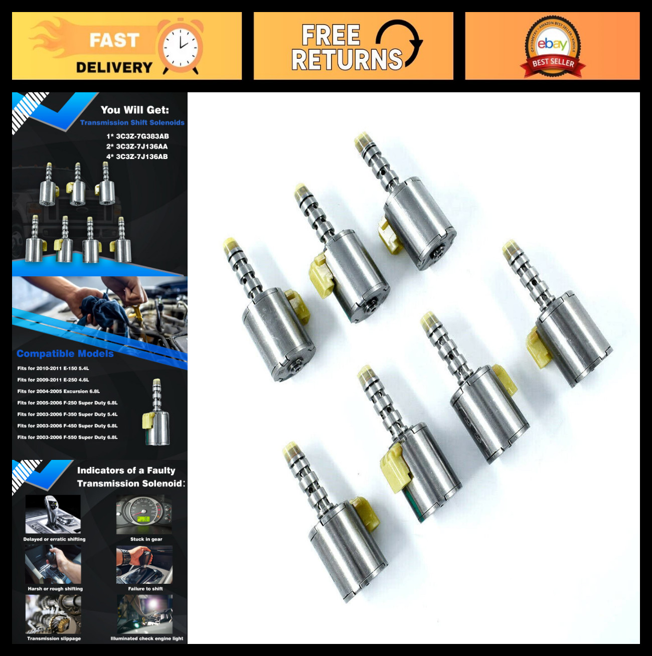 7pcs Transmission Solenoid Set for 2004-2006 F-350 Super Duty 6.0L - Refurbished