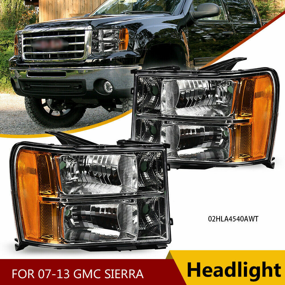 2 Pcs Clear Headlights Headlamps Fit For 2007-13 GMC Sierra 1500 2500HD 3500HD 