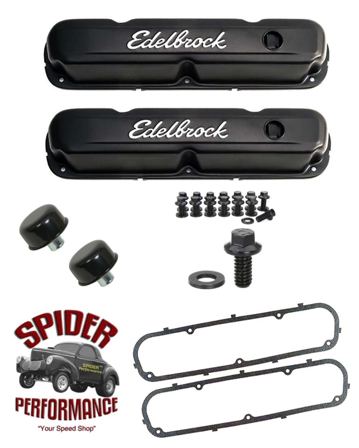 1965-up Plymouth small block BLACK valve covers Edelbrock