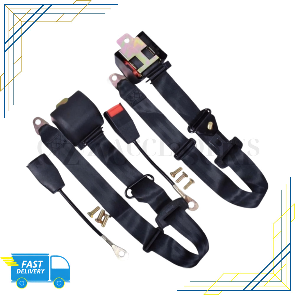 For All Mazda Classic Black Webbing Seat Belts 3 Point Adjustable Pair of 2
