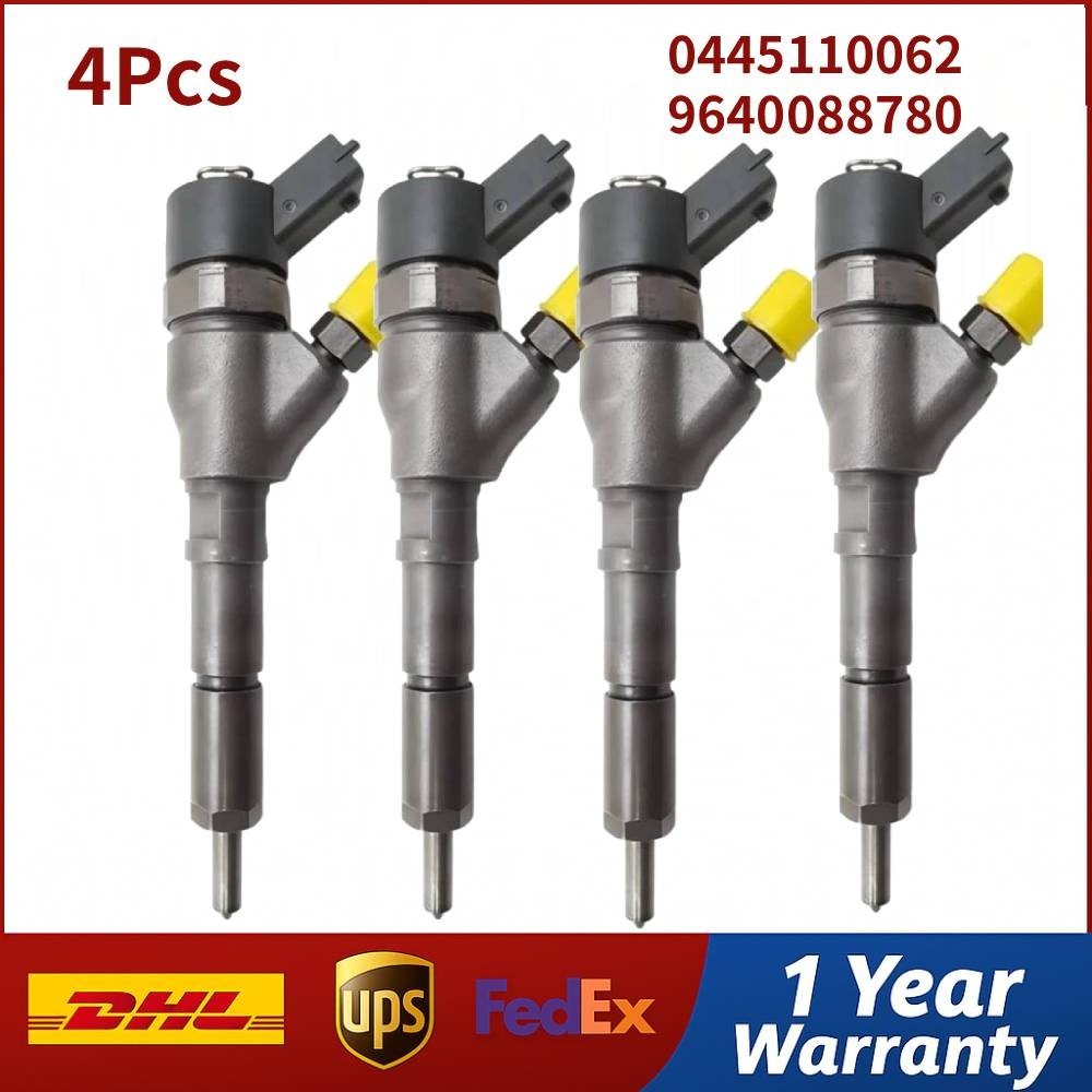 4X 0445110062 9640088780 Injector for Citroën C5 Peugeot 307 Fiat Scudo 2.0 HDi