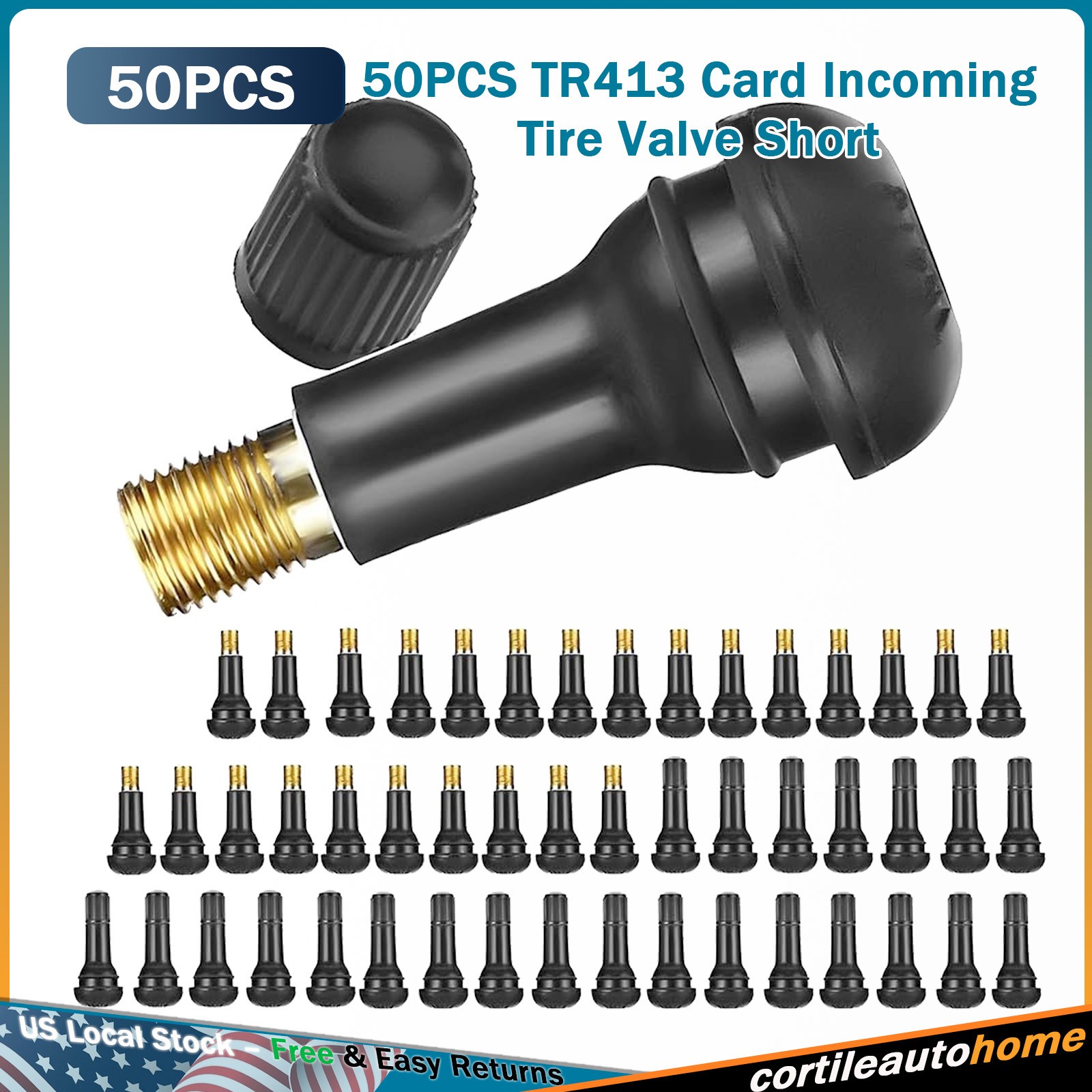 For Car Truck 50Pcs TR413 Rubber Tire Valve Stems Tubeless Black