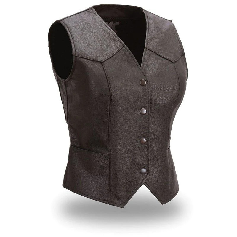 Women\'s Sweet Sienna Milled Hide Biker Vest With 2 Welt Hip Pockets by FirstMFG
