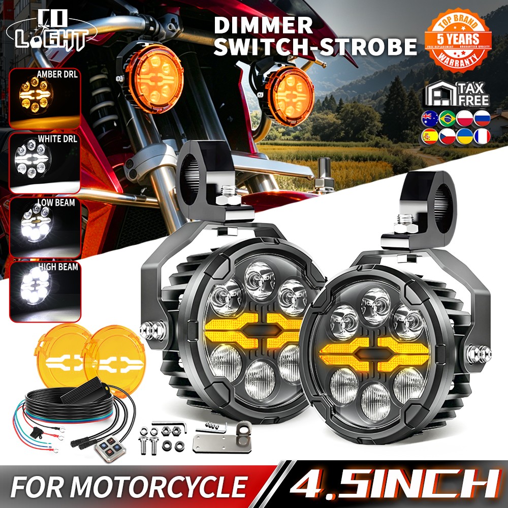 COLIGHT Propel Series Motorcycle LED Auxiliary Lights Spot Fog Lamp Yellow+White