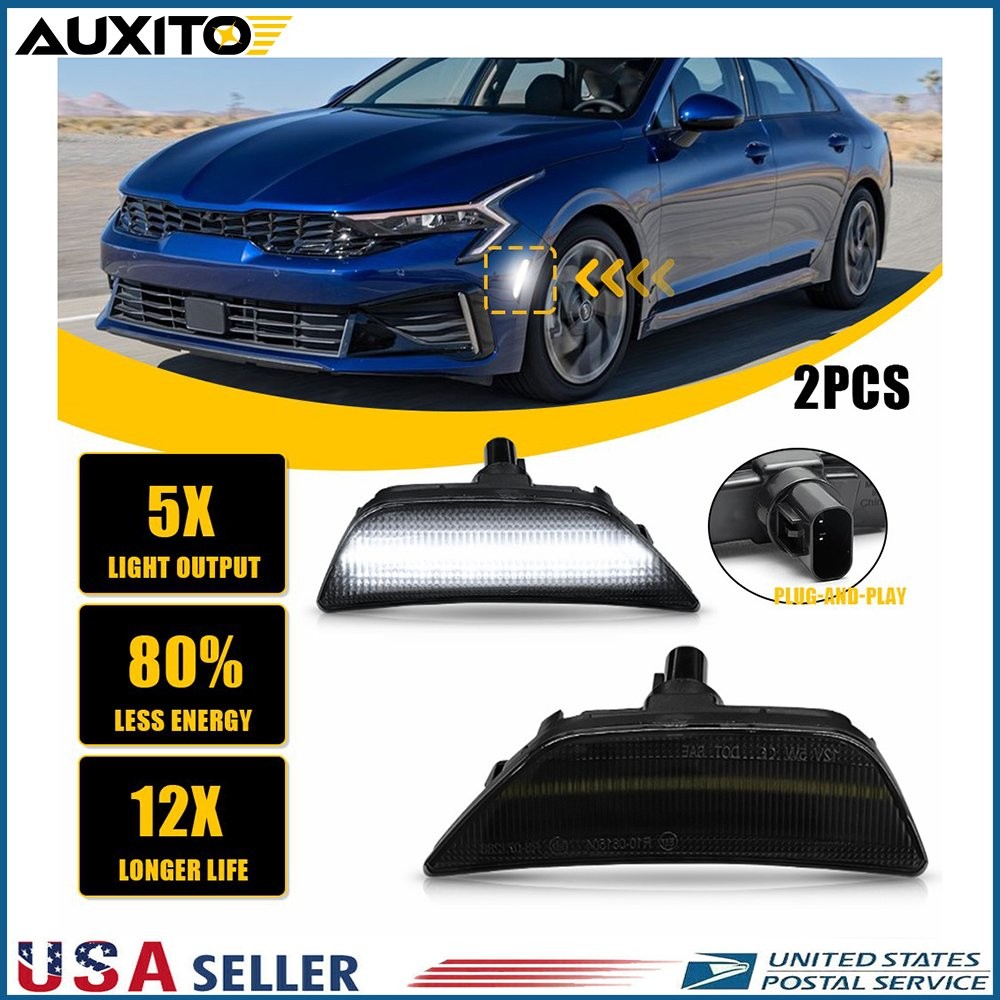 Smoke White LED Front Bumper Side Marker Lights For 2021-up Kia K5 Sedan GT-Line