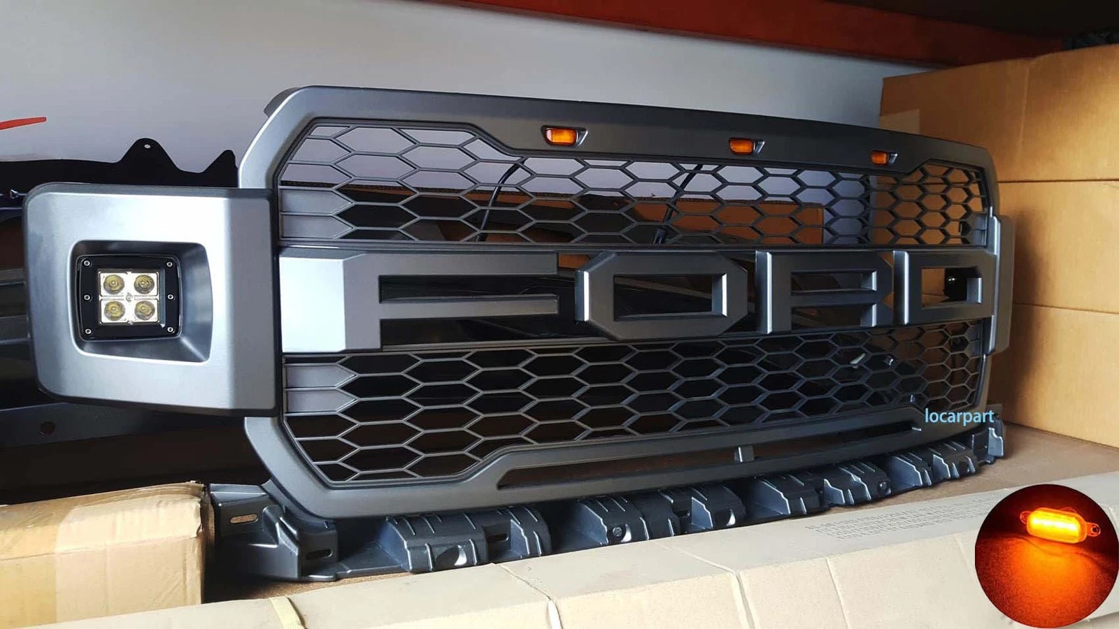 Front Grille For 2018-2020 Ford F150 Raptor Style Grill W/2Side Lights & Letters