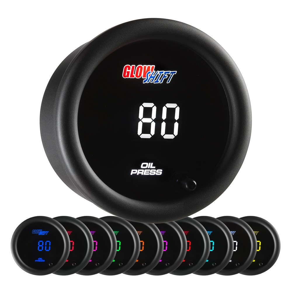GlowShift 145 PSI Digital Engine Oil Pressure Gauge Kit w/ Sensor, 10 Color