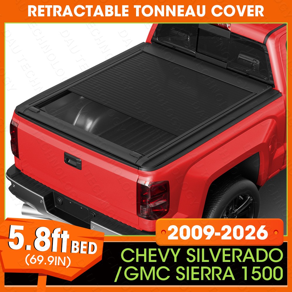 5.8ft Retractable Tonneau Cover for 2009-2026 Chevy Silverado / GMC Sierra 1500 5.8ft Retractable Tonneau Cover for 2009-2026 Chevy Silverado / GMC Sierra 1500
