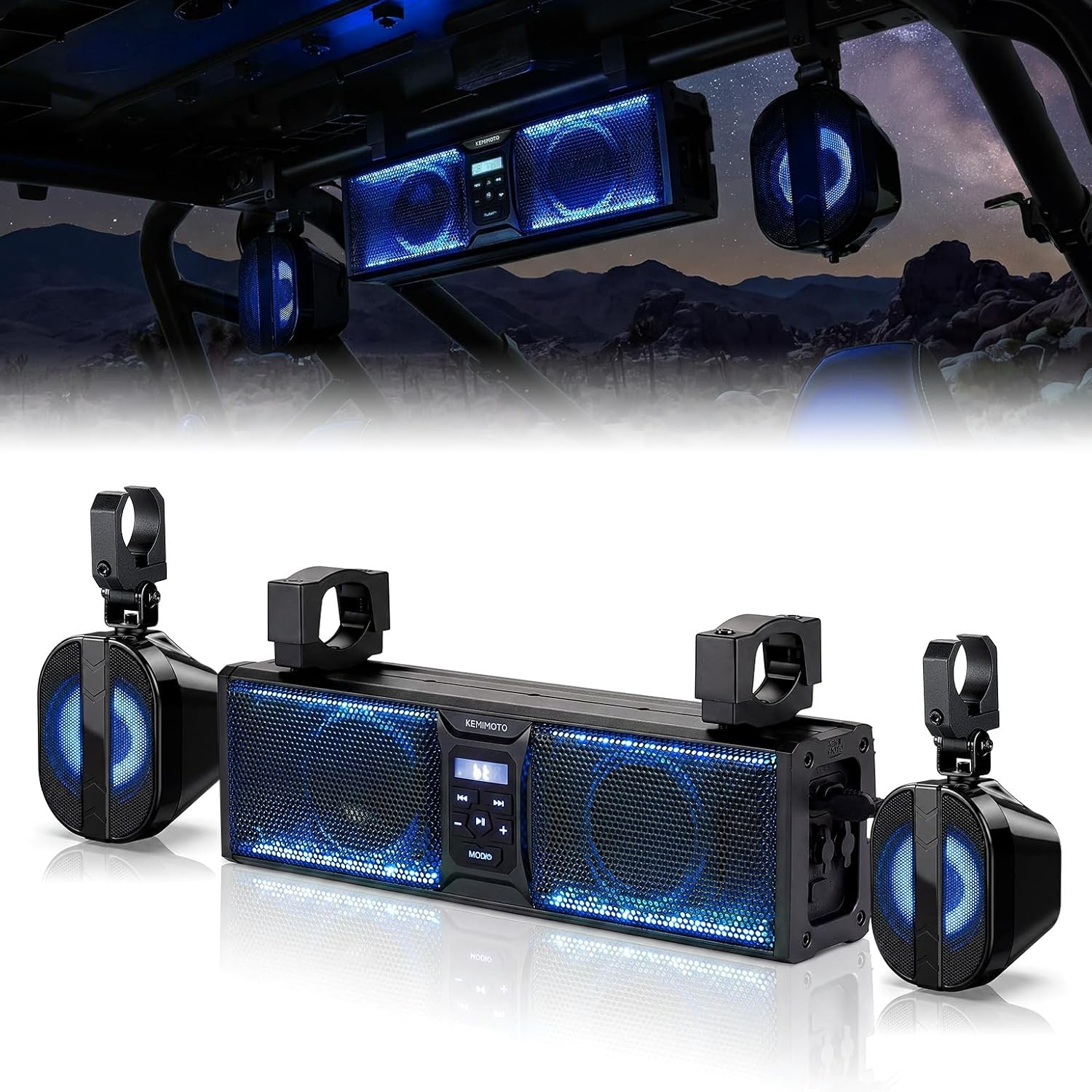KEMIMOTO 2.1CH UTV Sound Bar System 17 Inch RGB Soundbar for Polaris RZR Can-Am KEMIMOTO 2.1CH UTV Sound Bar System 17 Inch RGB Soundbar for Polaris RZR Can-Am