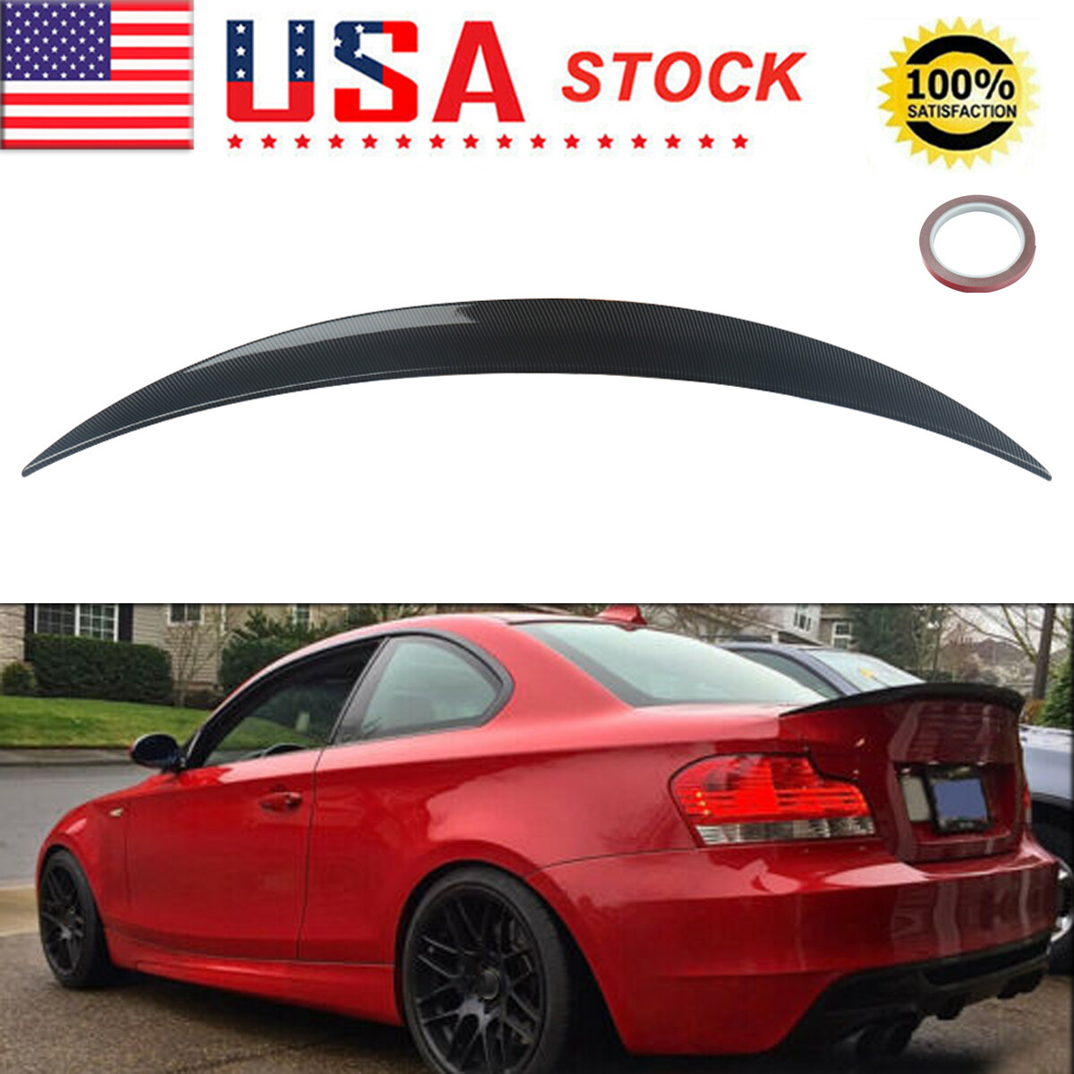 Carbon Print Rear Spoiler Duckbill Wing For 07-13 BMW 1 Series E82 128 135 Coupe