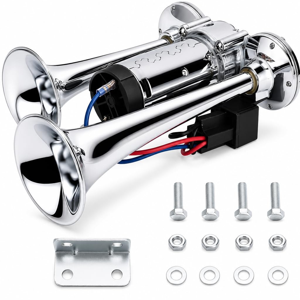600DB Super Loud Dual Electric Air Horns Kit for Vehicles  With Compressor, A...