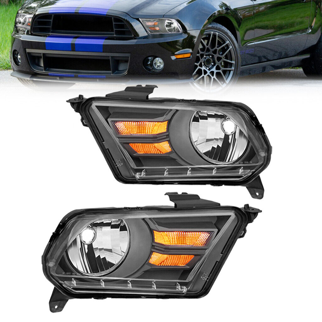 Pair Black Housing Headlights Front Lamps For 2010-2014 Ford Mustang FO2502276