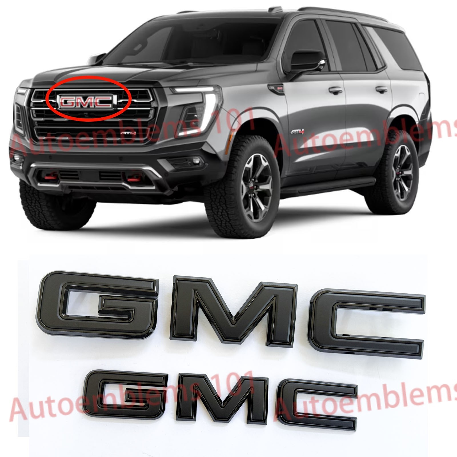 2025-2026 GMC Yukon AT4,Elevation XL Front & Rear All Black Emblems