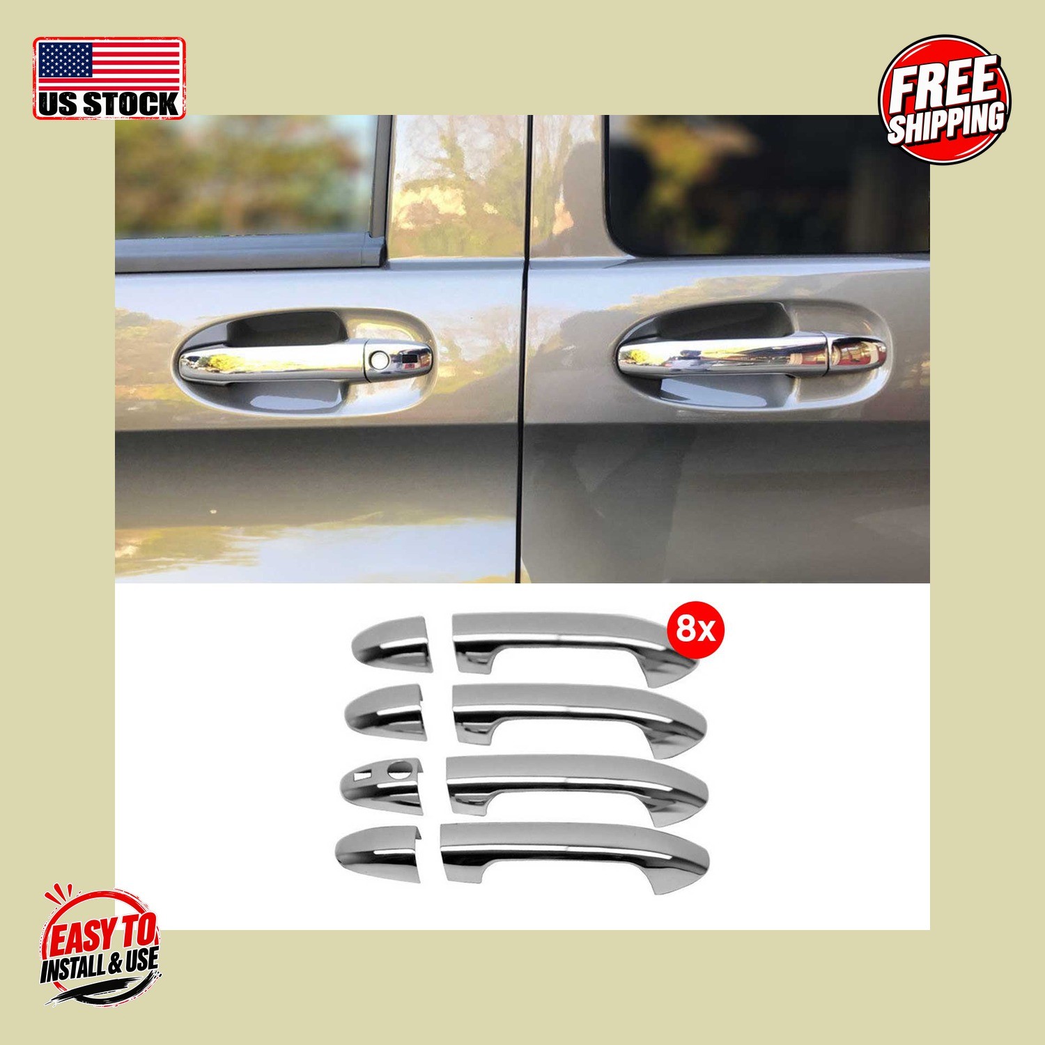 MERCEDES VITO W447 2014+ Door Handle Cover 4 Door H1S1 Keyless SS Gloss Silver
