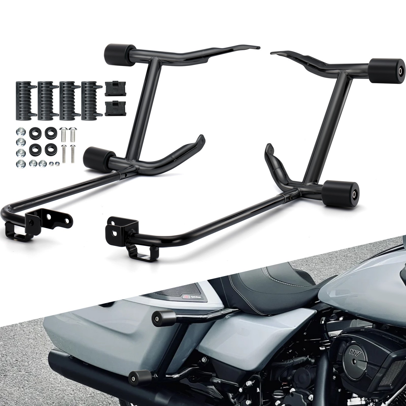 2023-up Street Road Glide Saddlebag Guard Rear Crash Bar for Harley Tip-Over Bar