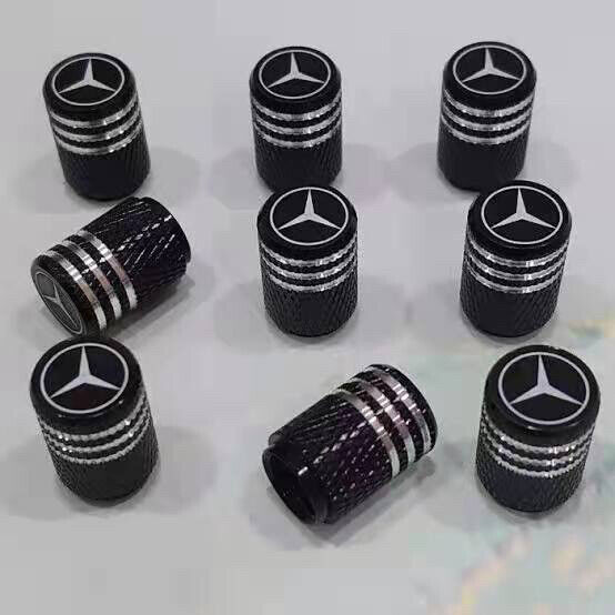 4 Silver Black Tire Air Valve Stem Cap Fits Most Mercedes Cars Wagons & SUVs