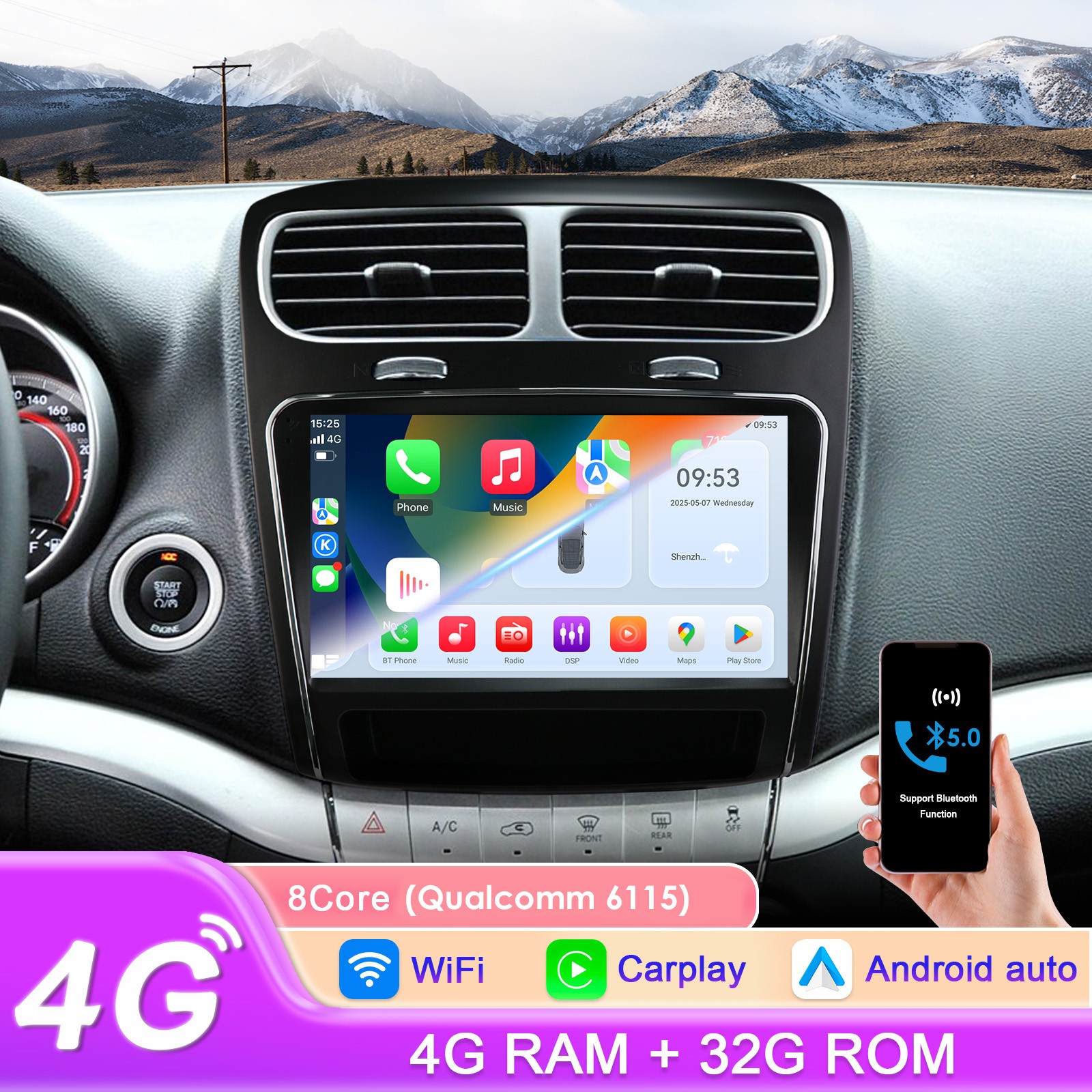 8Core For Dodge Journey 2011-2019 Android14 Carplay Stereo Radio GPS RDS DSP SWC