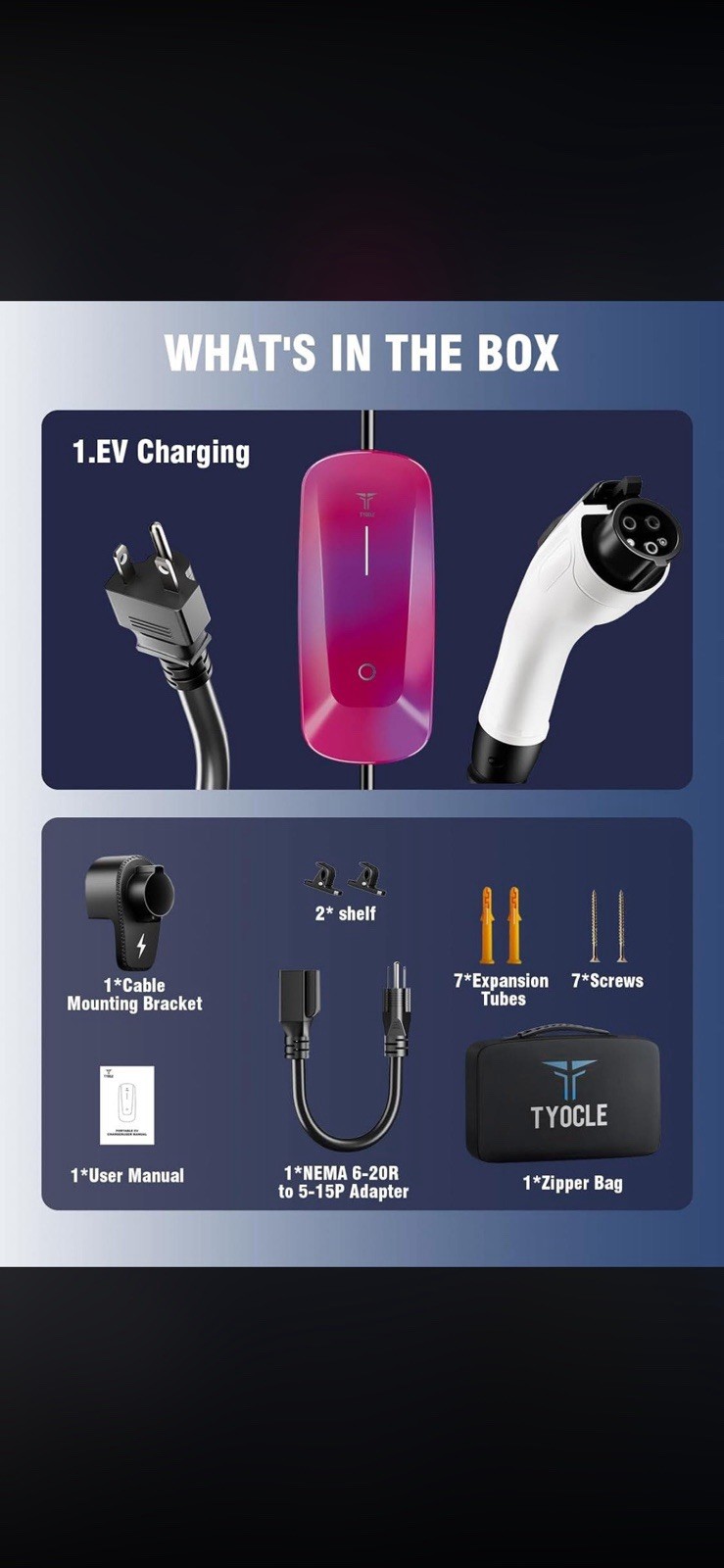 2025 New Level 1 & 2 Ev Charger (16Amp, 110V-240V, 23ft Cable) Portable AI Smart