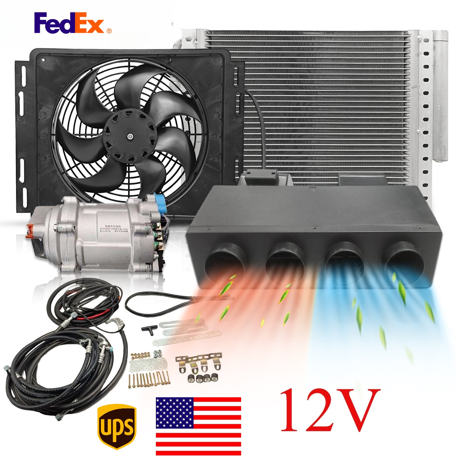 Under Dash 12V Car Air Conditioner Universal A/C Kit For Van RV Truck 12000 BTU
