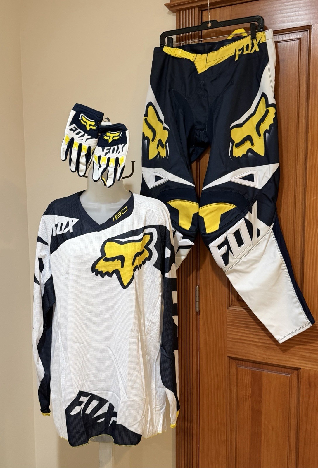 NEW FOX RACING 180 WHITE NAVY YELLOW MOTOCROSS PANTS JERSEY & GLOVES SET