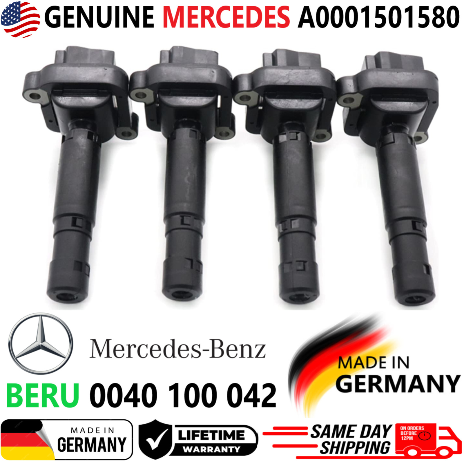 GENUINE Mercedes-Benz x4 Ignition Coils For 2003-2005 Mercedes-Benz C230 1.8L I4