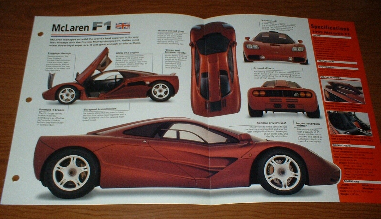 1995 Mclaren F1 V12 Spec Sheet Brochure Photo Info Pamphlet 1992-1997