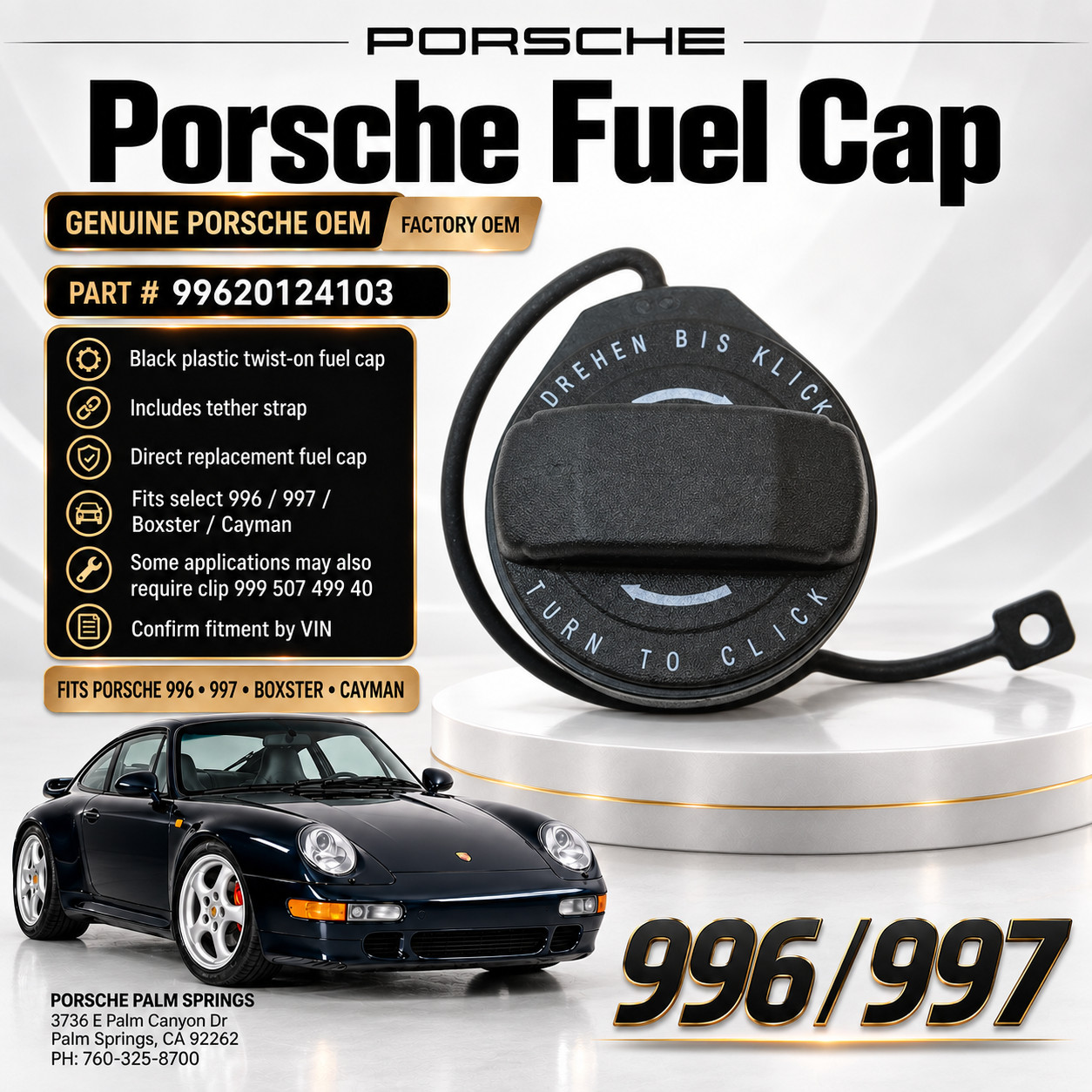 Genuine Porsche 996 Fuel Filler Neck Cover Cap 99620124103 OEM