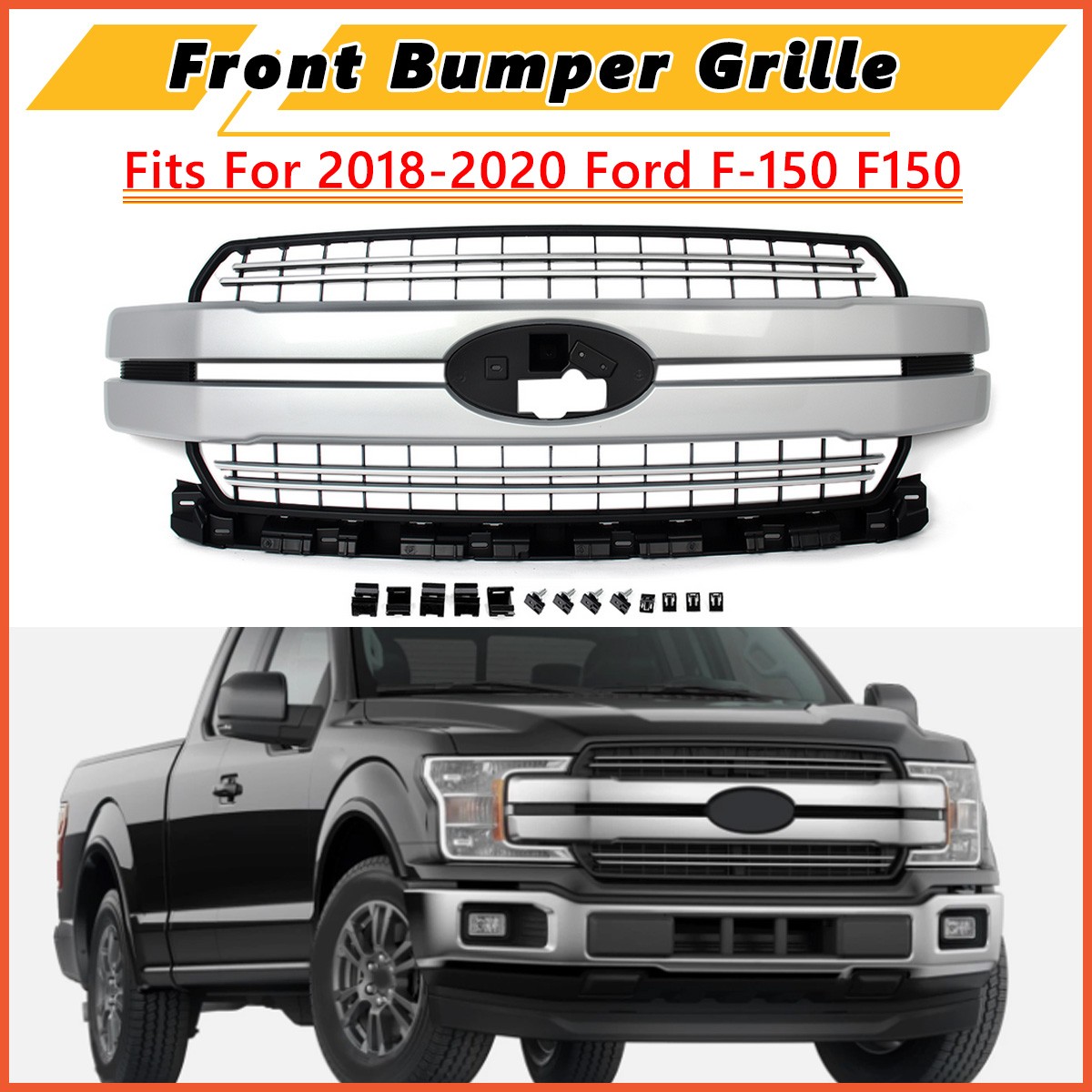 UX- INGOT SILVER &BLACK FRONT BUMPER GRILLE For Ford F150 F-150 LARIAT 2018-2020