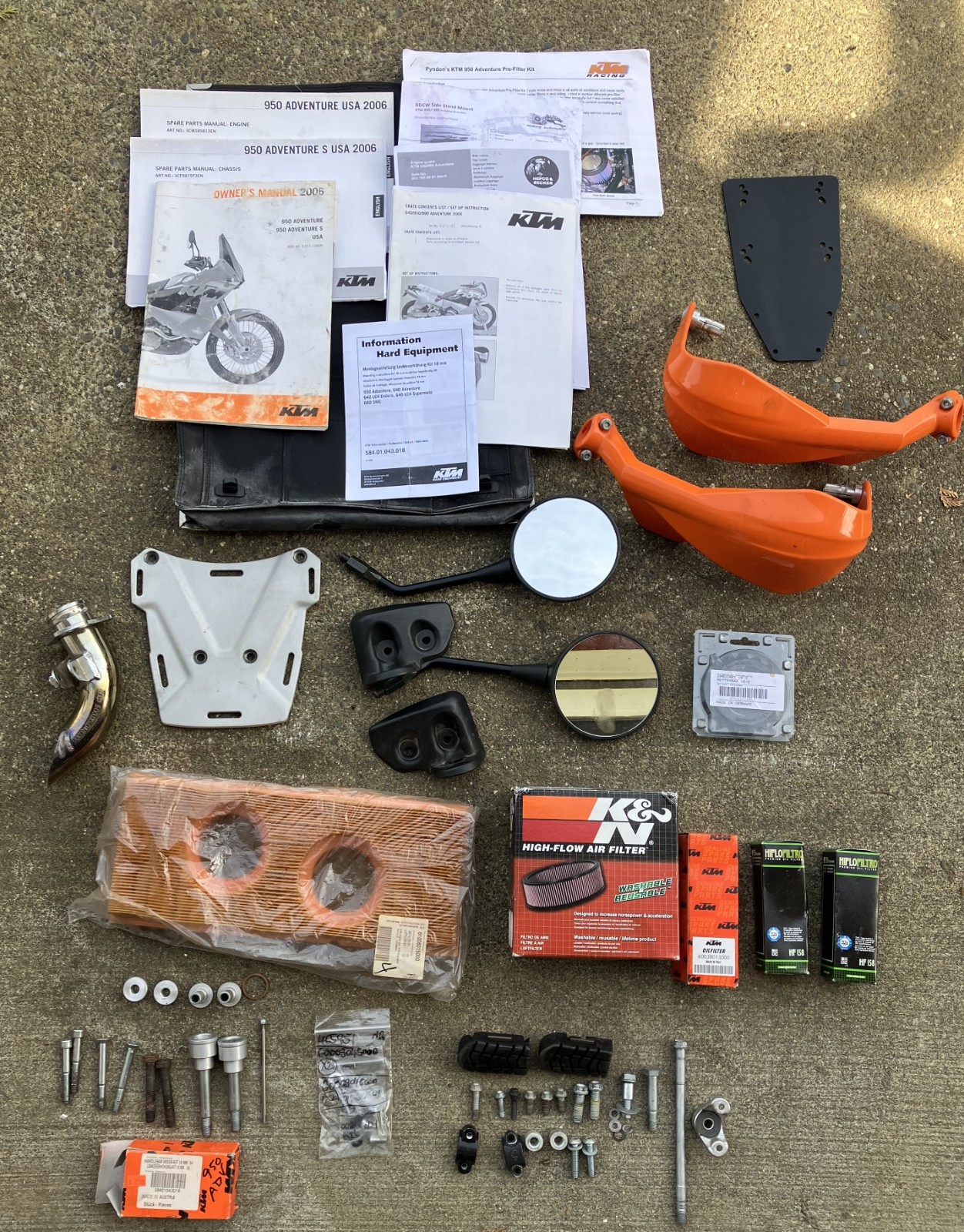 KTM 950 & 990 Parts LOT Manuals, Filters, Rear Sprocket, Hand Guards, Risers, ++