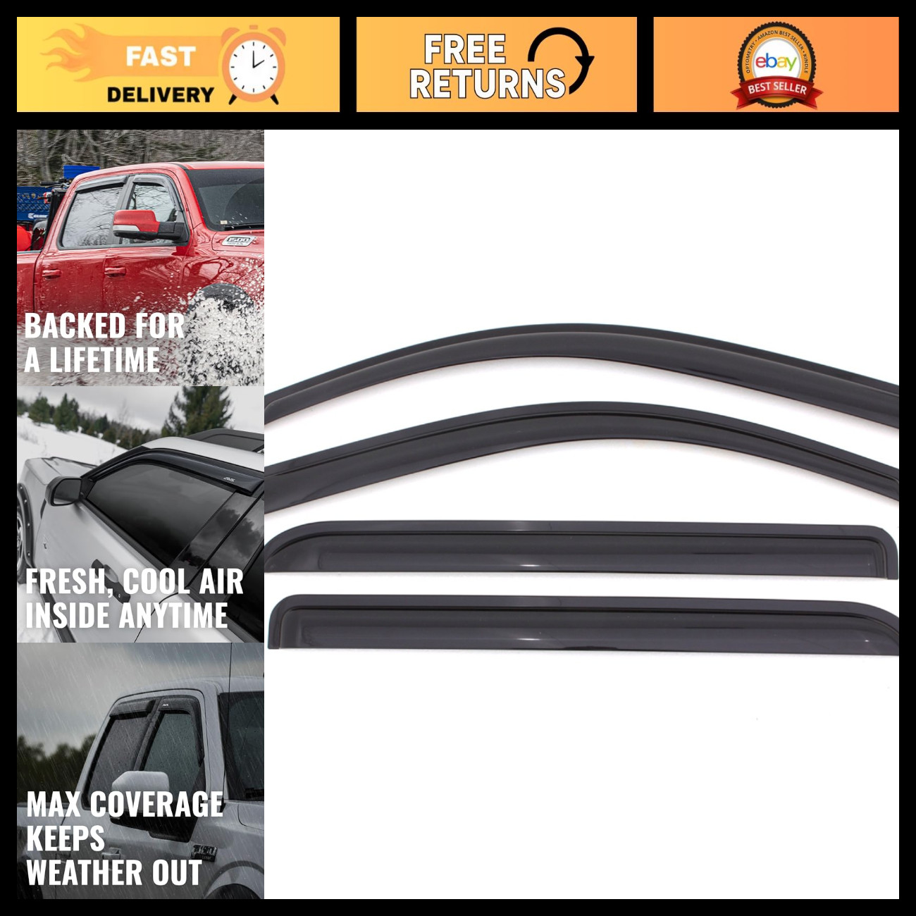 Rain Guards for 92-11 Mercury Grand Marquis, 98-11 Ford Crown Vic & Marauder | W