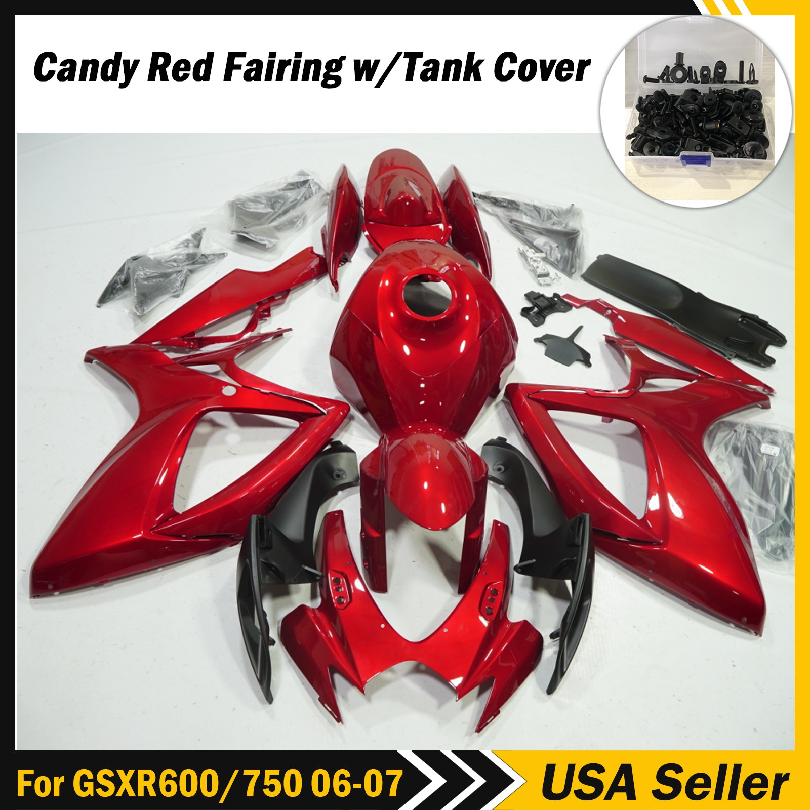 Candy Red Fairing Kit w/Tank Cover +Bolts for Suzuki GSXR600 / GSXR750 2006 2007