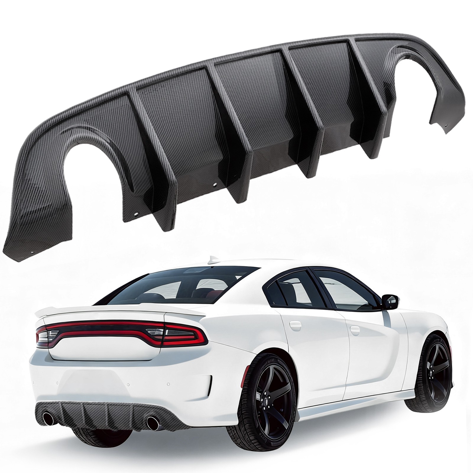 For 2015-2023 Dodge Charger SRT R/T Scat Pack Carbon Fiber Style Rear Diffuser For 2015-2023 Dodge Charger SRT R/T Scat Pack Carbon Fiber Style Rear Diffuser