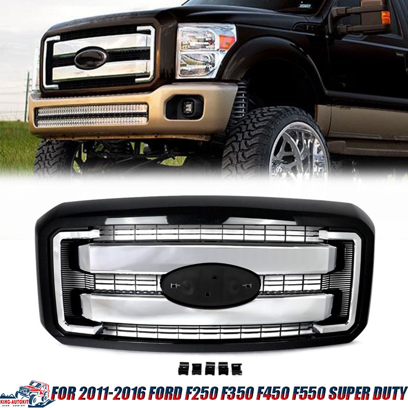 For 2011-2016 F250 F350 F450 Super Duty Tuxedo Black Shell Front Bumper Grille