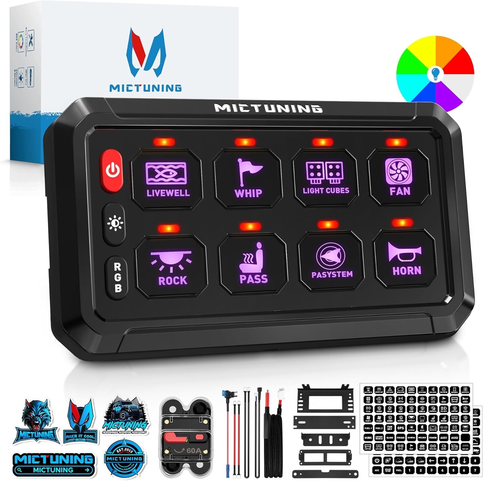 Upgrade RGB 8 Gang Switch Panel LED Touch Switch Led Light Bar Circuit Box+Cover