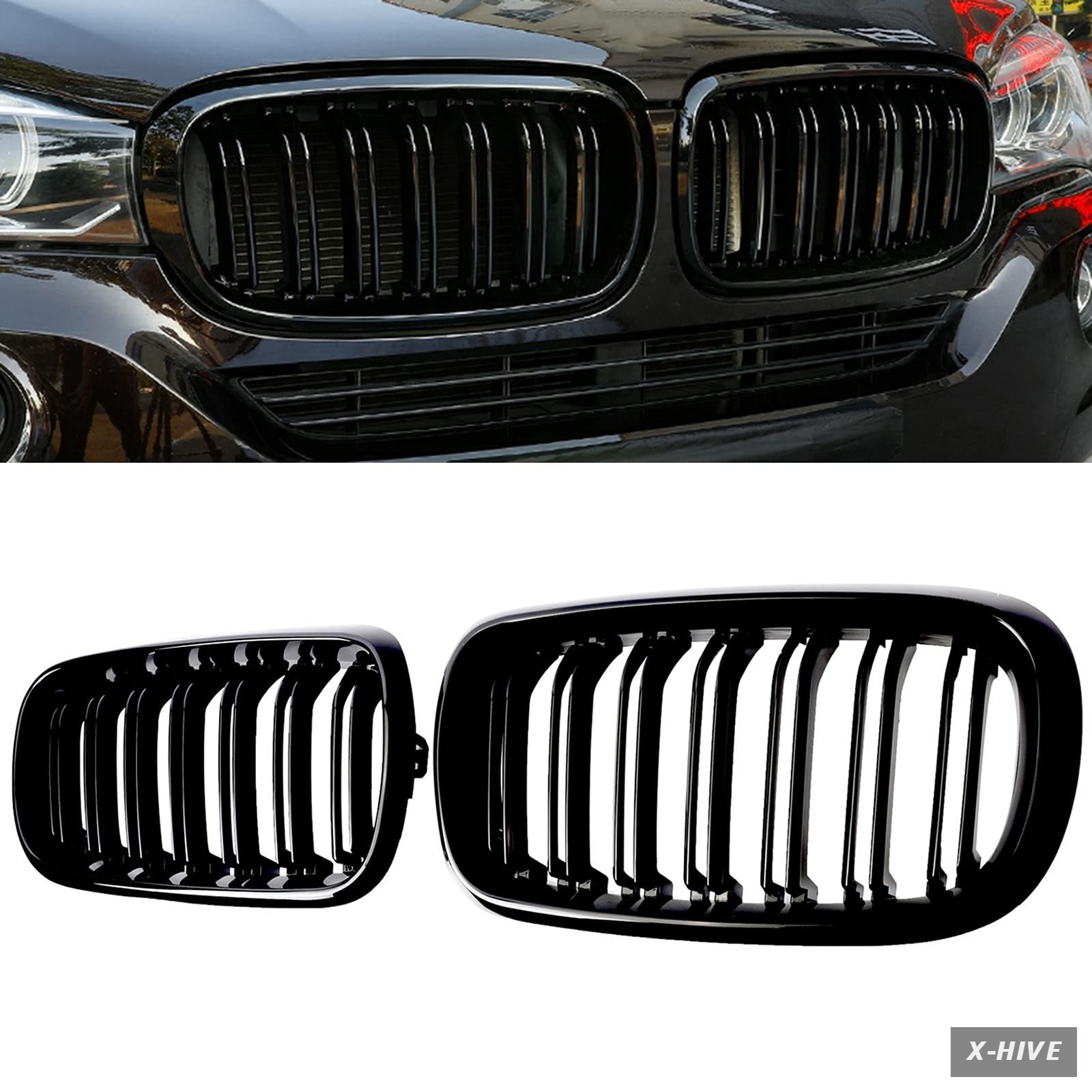 Grilles Plastic 2 F15 F16 Grille Front Kidney ABS Double Slats Gloss Black