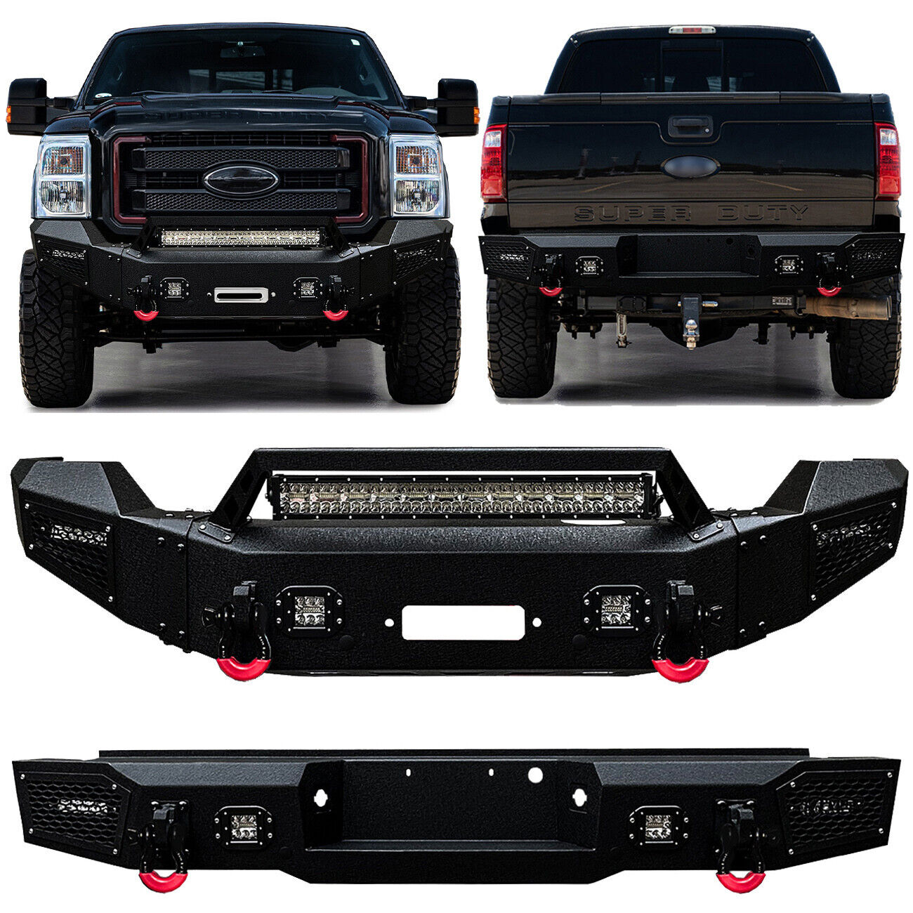 For 2011-2016 3rd Gen F250 F350 Front Bumper and Rear Bumper with 9xLED lights
