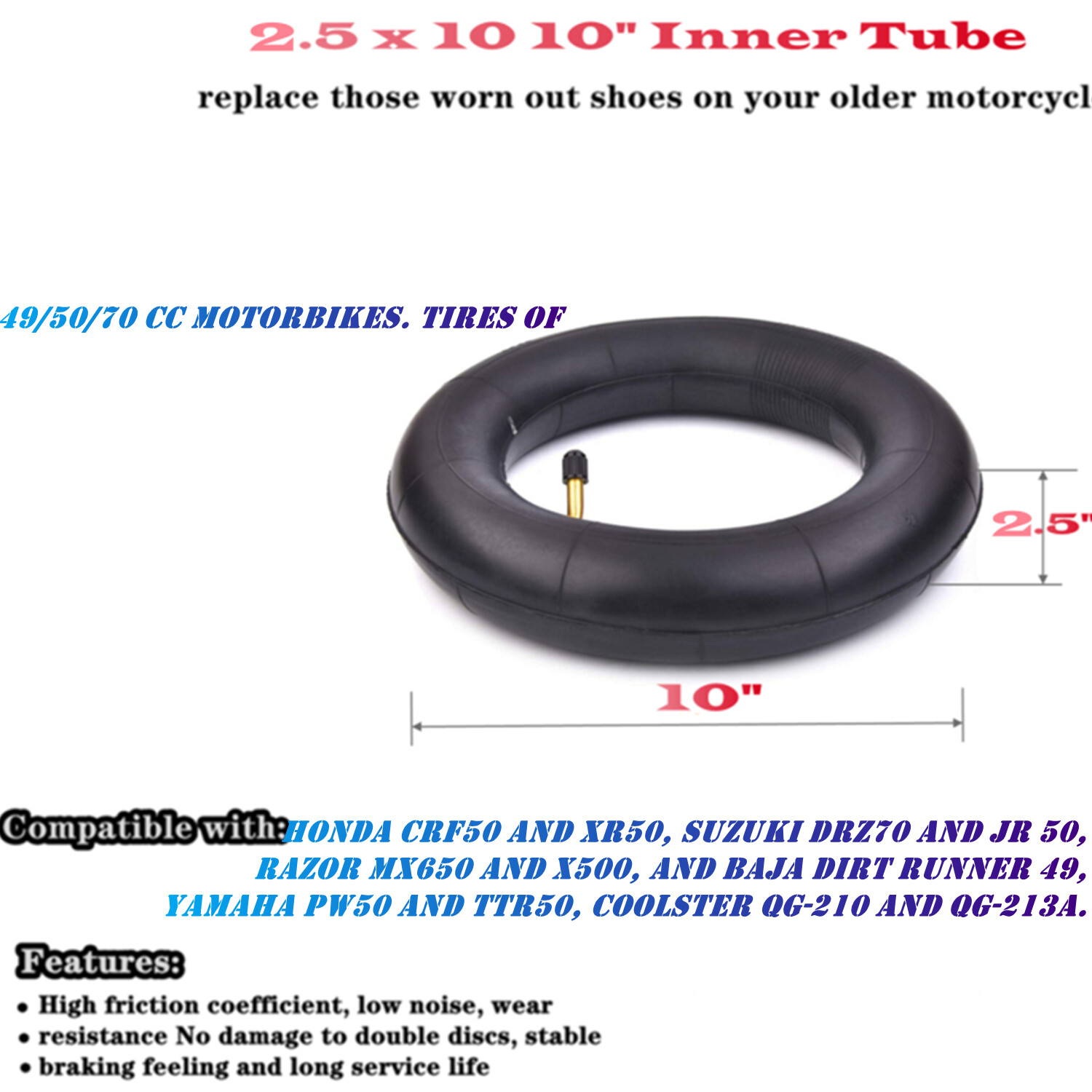 2.50-10 Heavy duty H.D tube Motorbike dirt bike pitbike pit bike 2.5-10-PRO