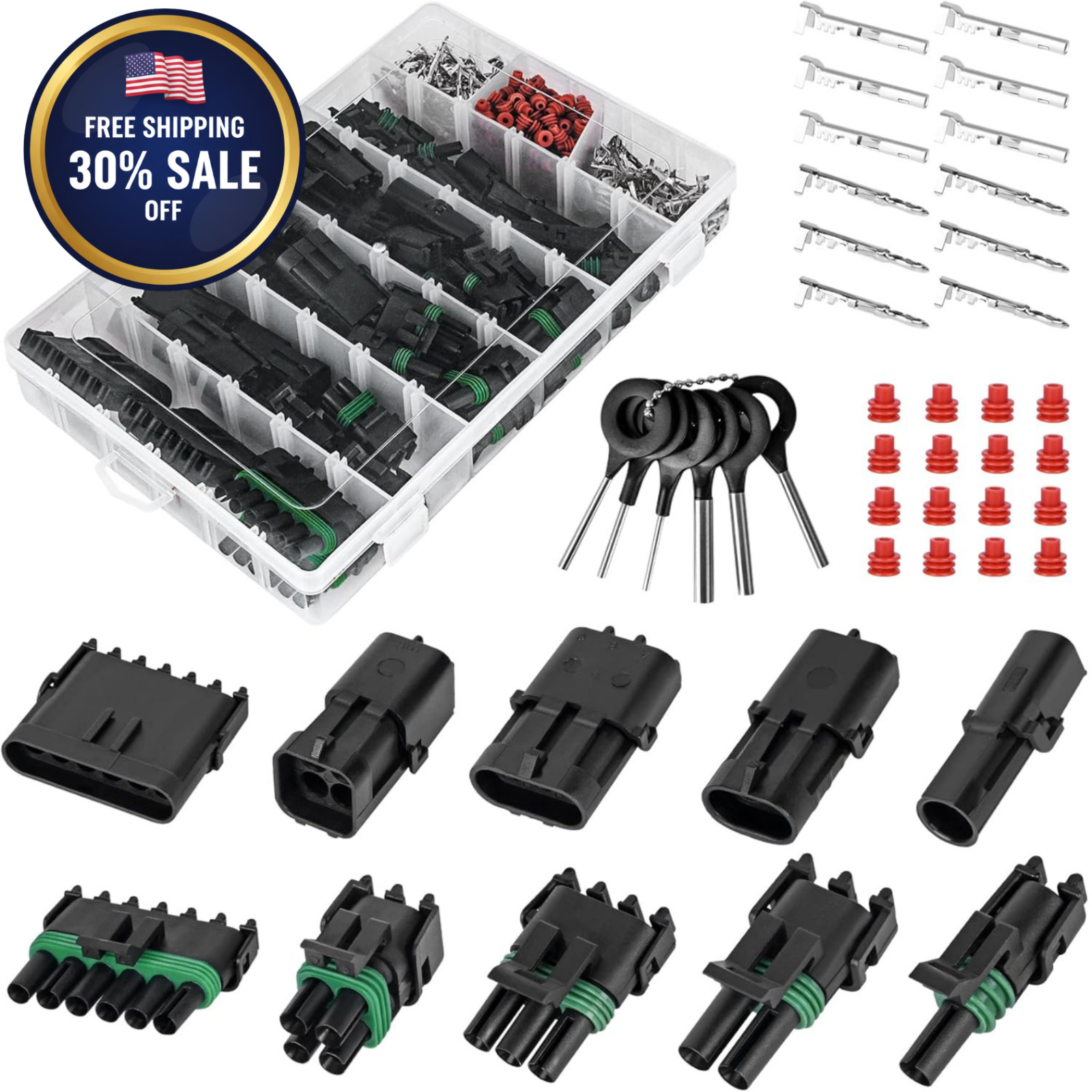 376pcs 25 Kits Waterproof Automotive Electrical Connectors 1/2/3/4/6 Male&female