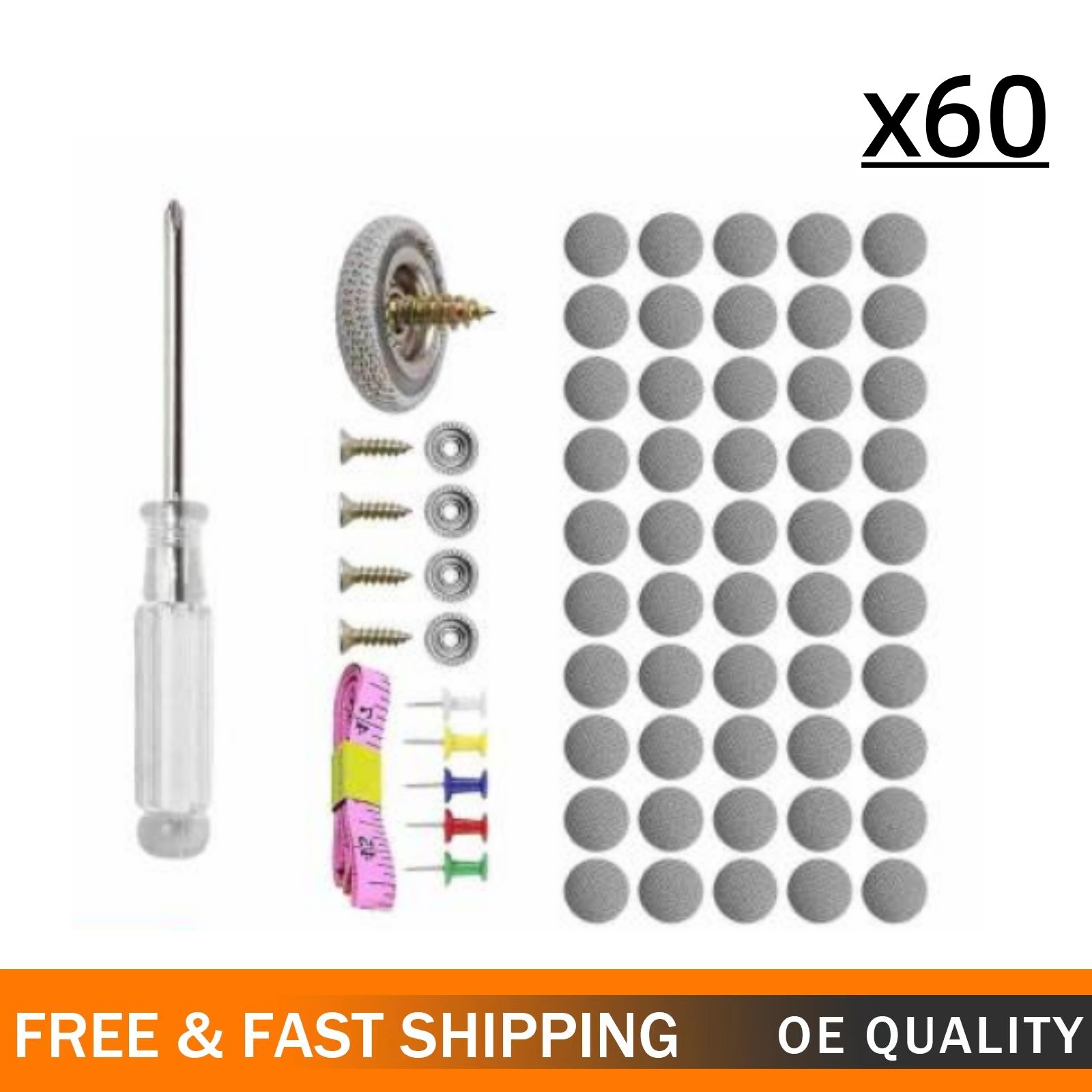 60PCS Car Roof Liner Ceiling Kit Repair Buckle Sagging Headliner Pins Rivet Snap