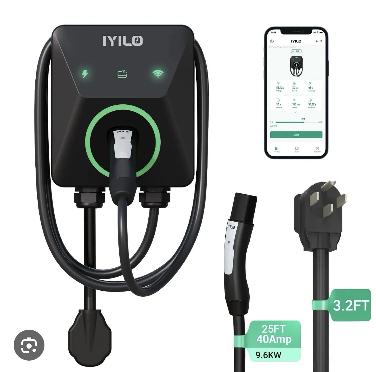 Level 2 EV Charger 40Amp J1772 with NEMA 14-50 Plug, 25ft Cab