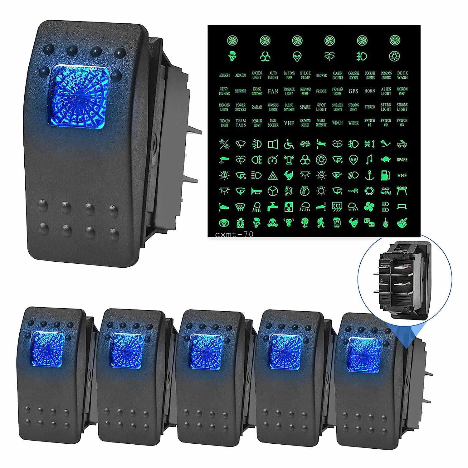 6PCS Rocker Switch 4PIN Blue LED Waterproof For Honda Polaris Kawasaki ATV UTV 6PCS Rocker Switch 4PIN Blue LED Waterproof For Honda Polaris Kawasaki ATV UTV