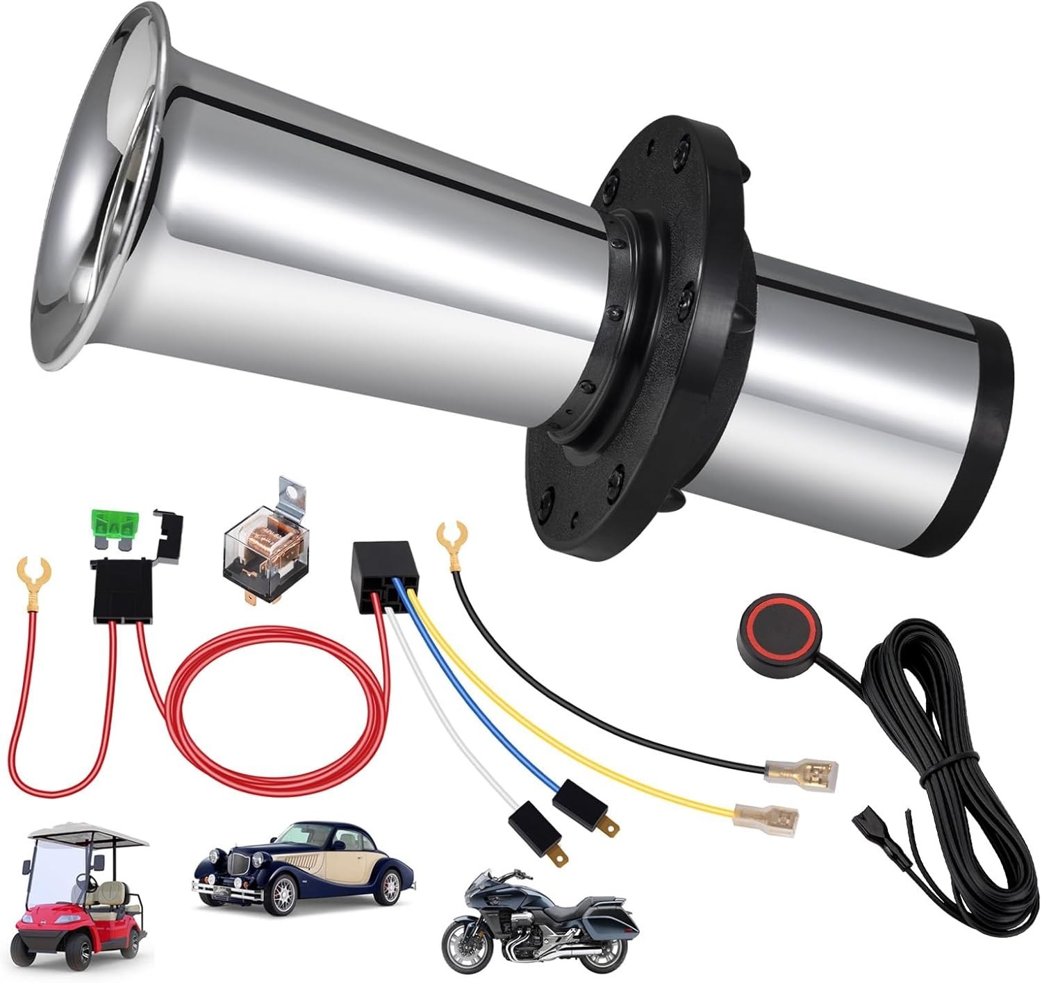 Ooga Horn 12V Kit, Antique Classic Car Hot Rod Aooga Ahooga Chrome Horn Kit